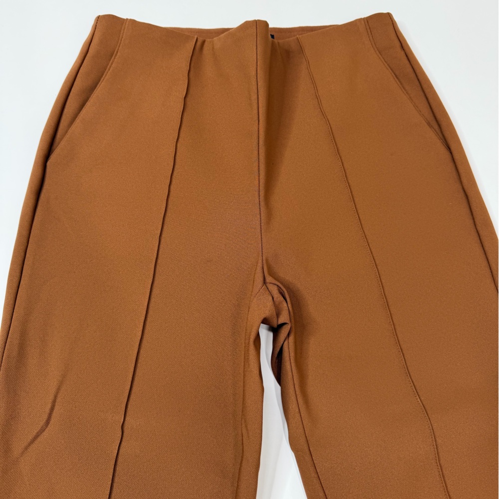 Chocolate Brown Skinny Trousers Crease Front Fitted Straight Leg Dress Pant Slim - Picture 9 of 17